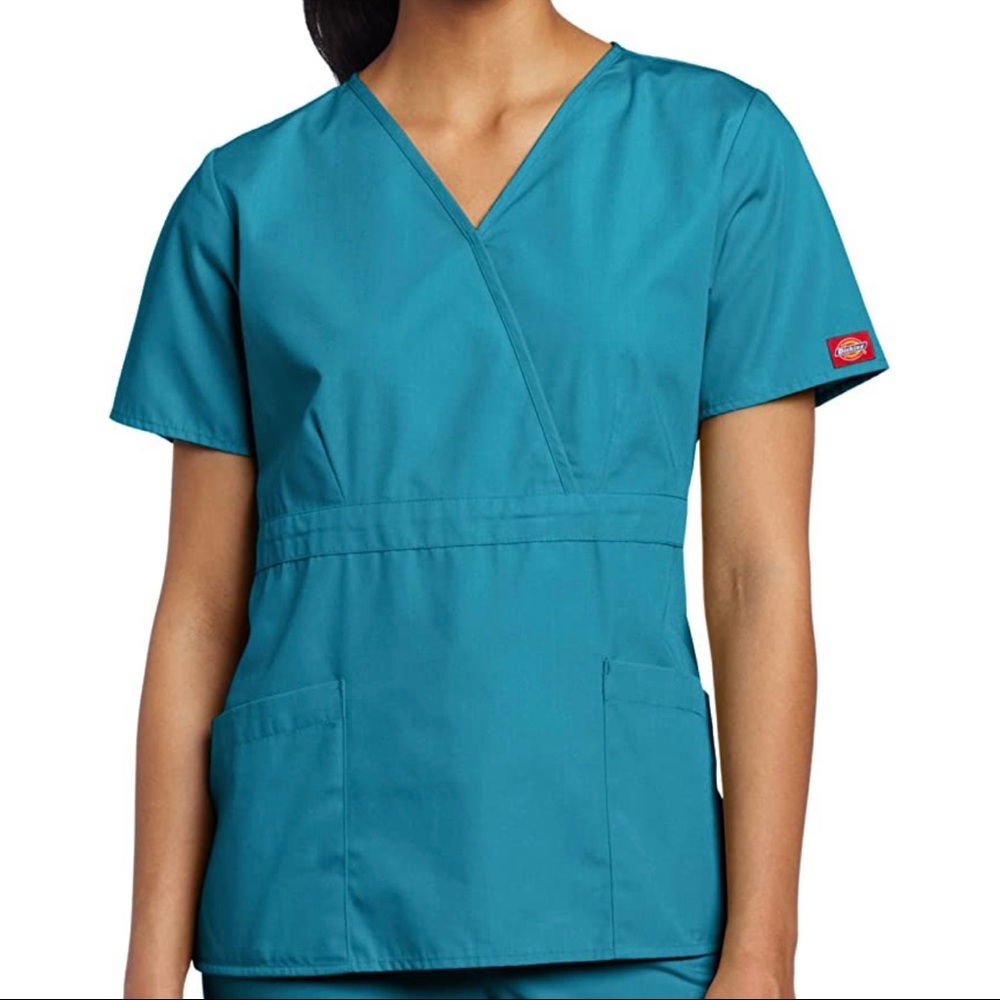 Dickies Every Day Scrub Top Mock Wrap Turquoise Teal Size Large